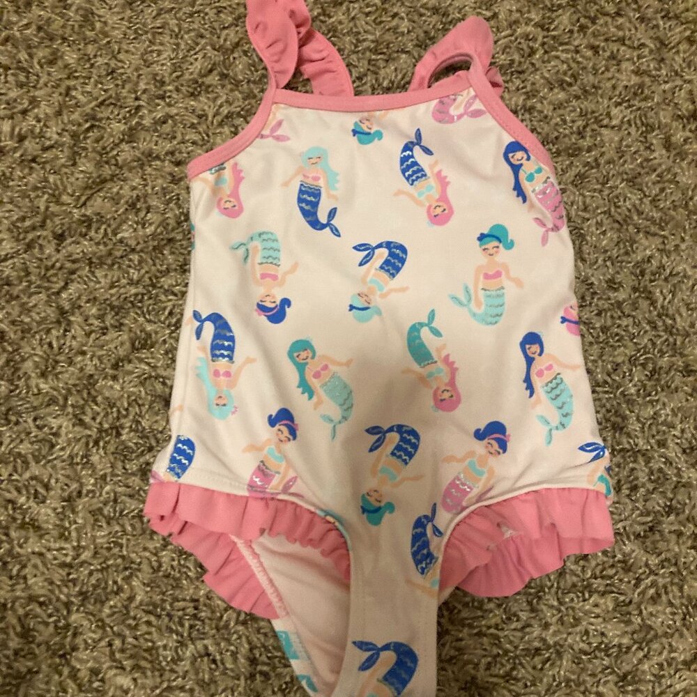Sweet Pineapple Mermaid Print Swimsuit 2T One-Piece Ruffle Pink